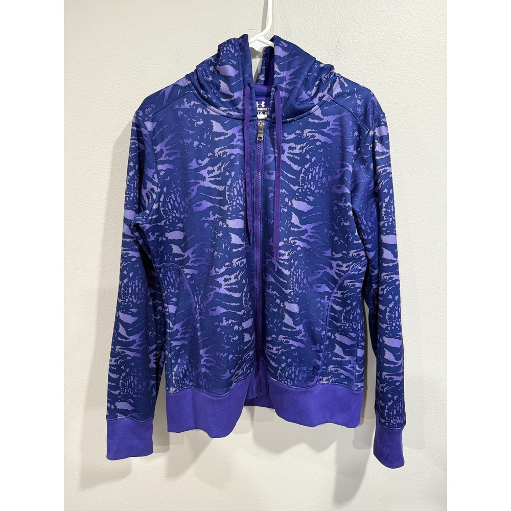 Under Armour Hoodie Women's Large Blue Zebra Print Long Sleeve UA Storm Full Zip